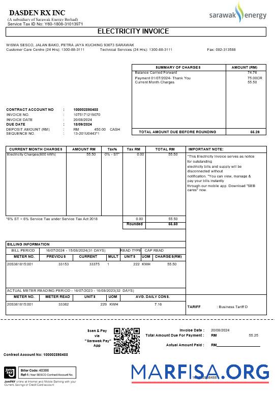 Downloadable Malaysia Sarawak Energy business utility bill Word and PDF template